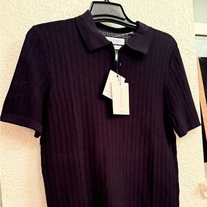 Polo Shirt Denim & Flower Black Textured Men’s Knit Shirt